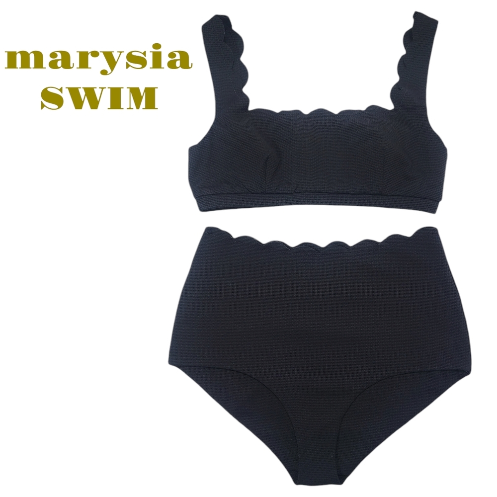 Marysia Sz M/L Scalloped Mini Palm Springs Bikini Top / High Waisted Bottom Set.